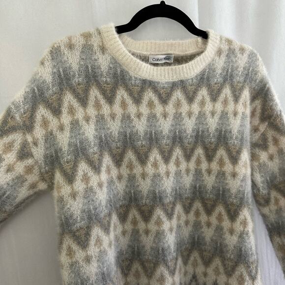 Calvin Klein Women's Eyelash Knit Fair Isle Sweater In Porcelain Size Medium - Picture 3 of 9